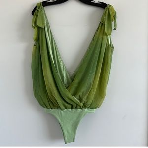Alice + Olivia silk green plunge bodysuit